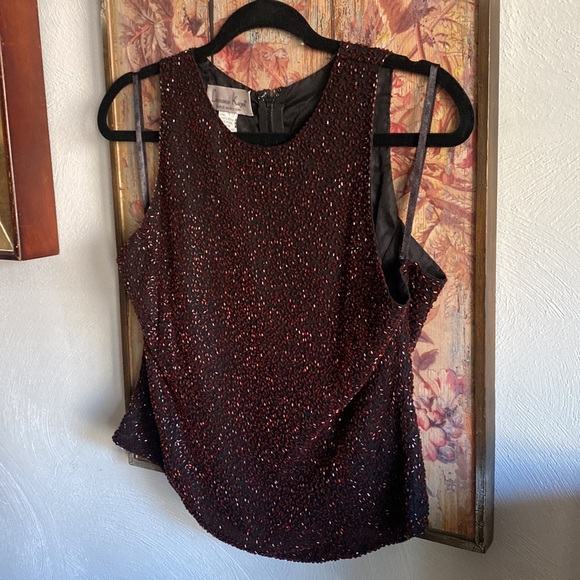 VINTAGE LAURENCE KAZAR DESIGNER SILK BEADED HIGH NECK TOP SLEEVELESS BLOUSE XL - Picture 15 of 15